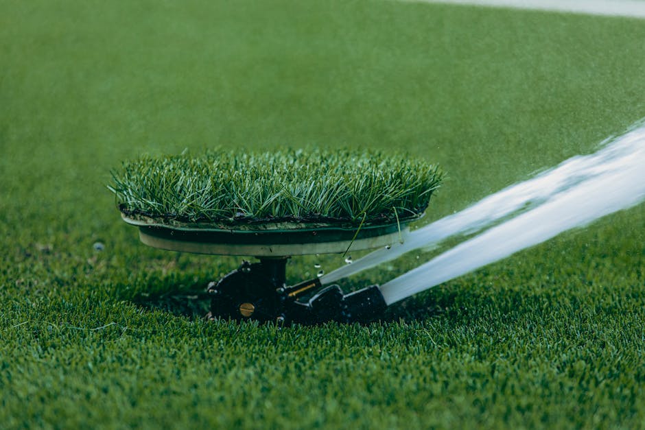 Lawn sprinkler system watering garden beds